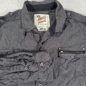 JNCO Long Sleeve Button Up‎ Shirt Mens XXL Black White Check